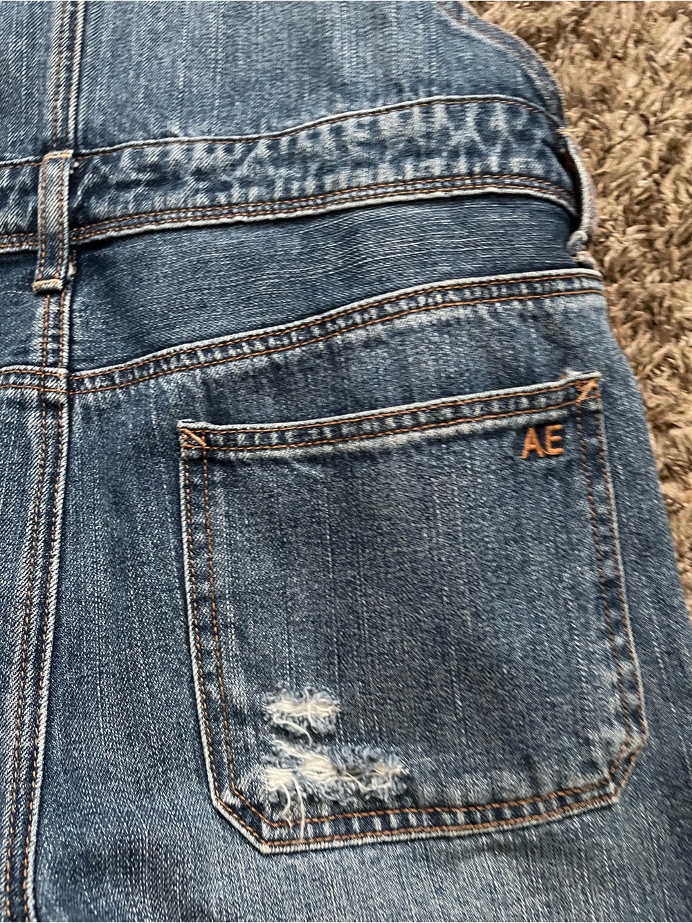 American Eagle Outfitters Distressed Denim Short Overalls - Blue - Picture 7 of 11